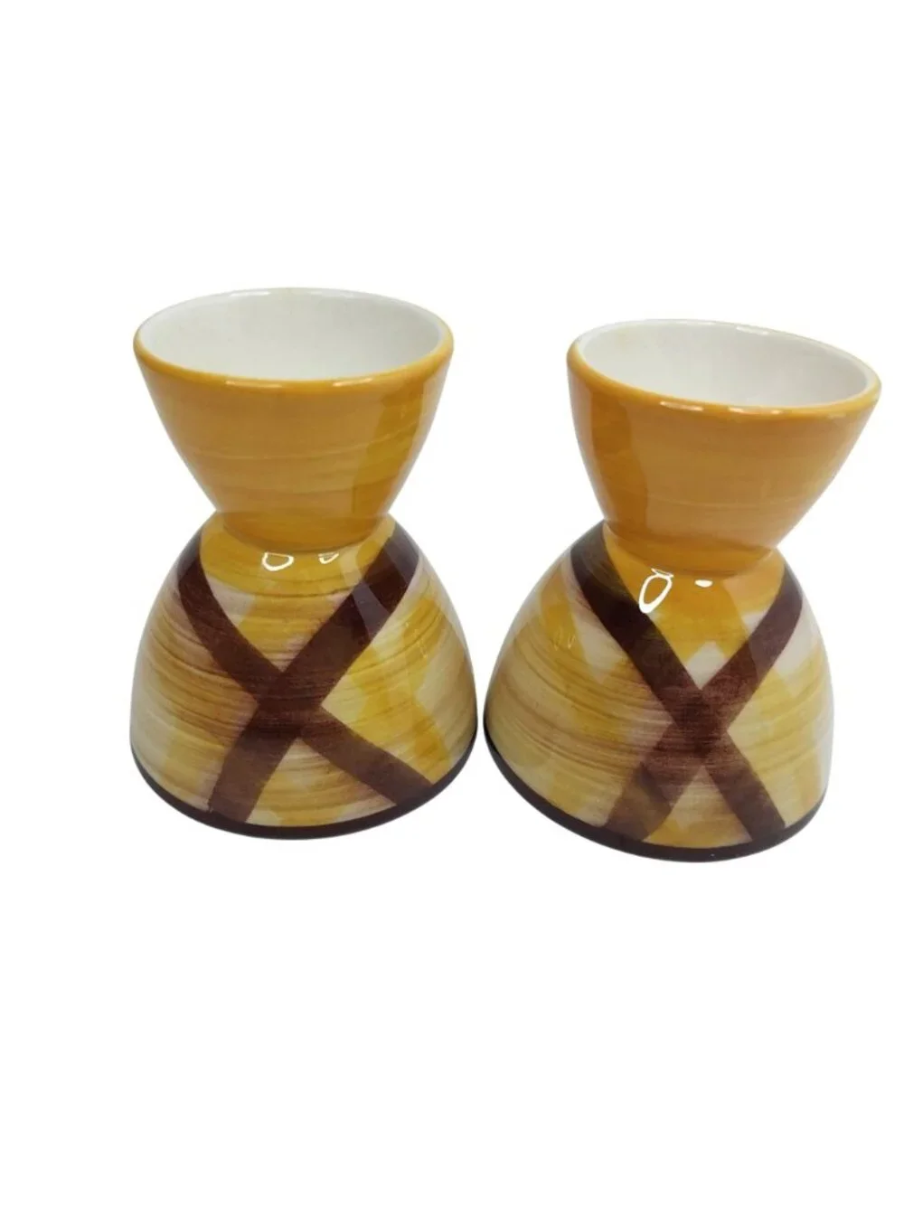 Vernon Kilns California Vernonware Organdie Egg Cups Set Of 2 Plaid USA